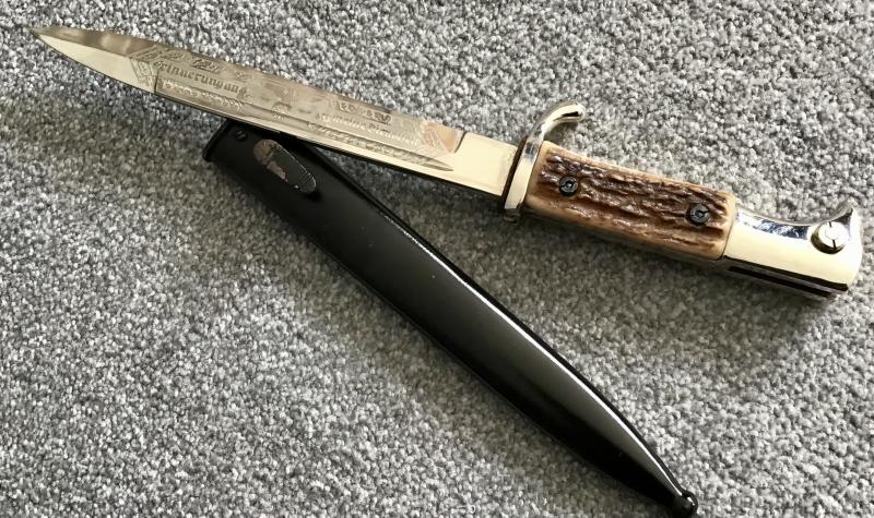 Third Reich Stag Gripped Double Etched Dress Bayonet