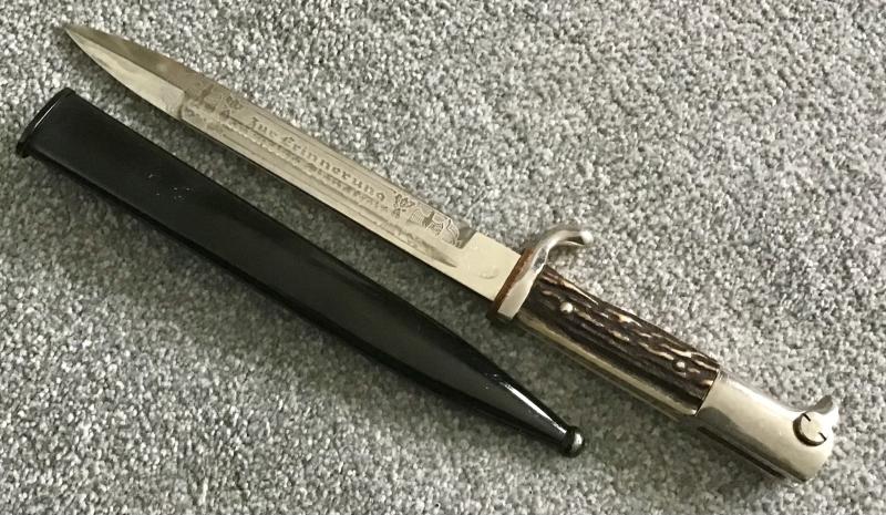 Third Reich Single Etch Dress Bayonet with Stag Grips-Höller